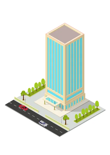 Vector isométrico hotel, apartamento, oficina, o edificio de rascacielos — Vector de stock
