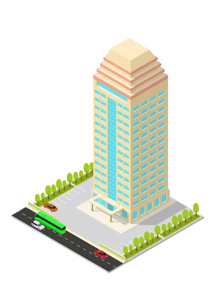 Vector isométrico hotel, apartamento, oficina, o edificio de rascacielos — Vector de stock