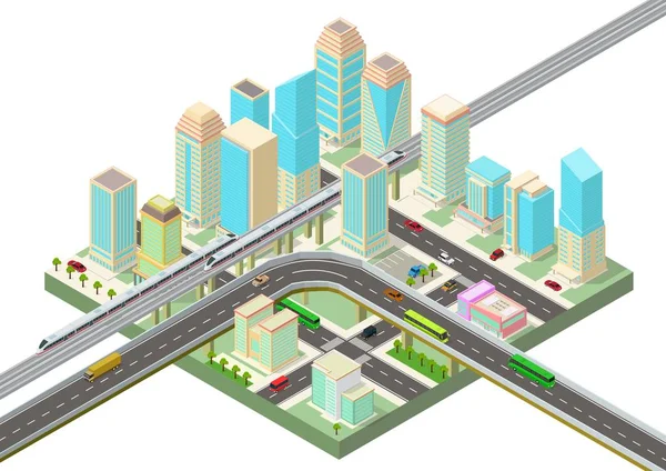 Isometric Smart city with skyscrapers, highway and transport — Stockový vektor