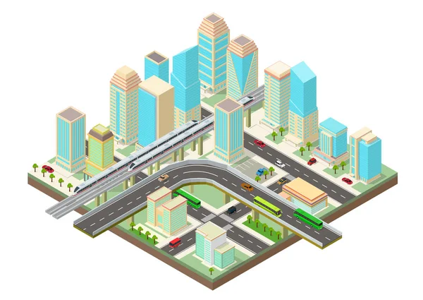 Isometric Smart city with skyscrapers, highway and transport — Stockový vektor