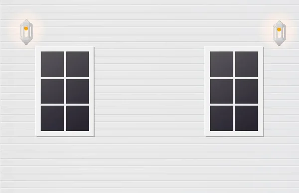 Zwei weiße Holzfenster an der Wand — Stockvektor