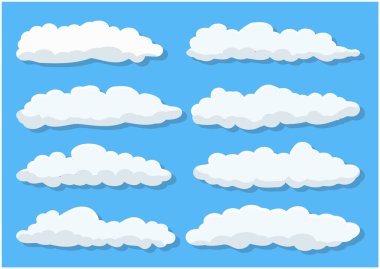 Bulutlar mavi bir arkaplanda izole edildi. Düz biçim vektör illüstrasyonu.