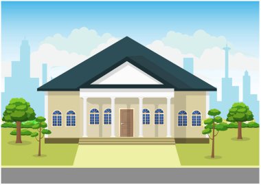 Peyzaj evi konsepti vektör illüstrasyonunun düz tasarımı