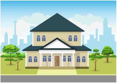 Peyzaj evi konsepti vektör illüstrasyonunun düz tasarımı