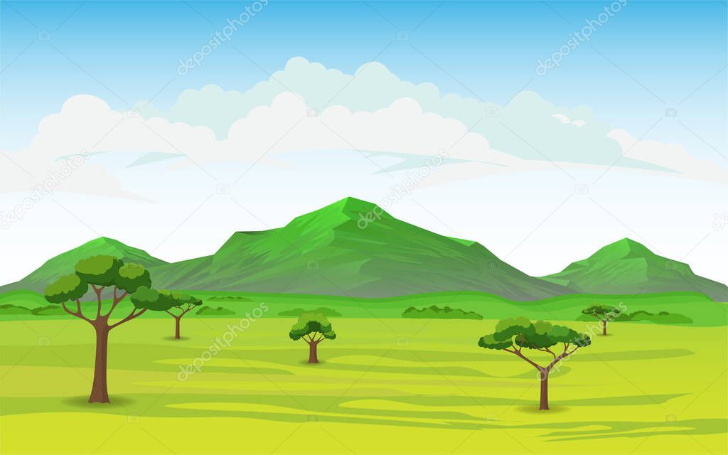 Decorative landscape. Mountain with savanna. Vector illustration