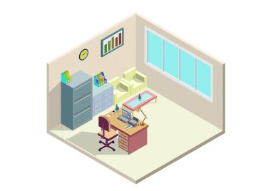 Isometric ofis odası. Vektör illüstrasyonları
