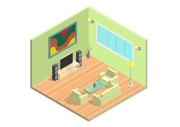 Vector Isométrico Icono Sala Estar Habitación Incluye Sofá Mesa Café — Vector de stock