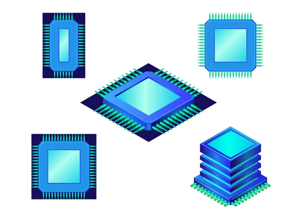 ベクトルコンピュータチップまたはプロセッサアイコンセット — ストックベクタ