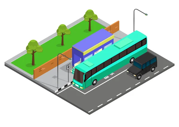 Ilustración Vector Parada Autobús Isométrico — Vector de stock