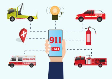 Acil durum kavramı. 911 acil durum çağrısı. Vektör Resimleri