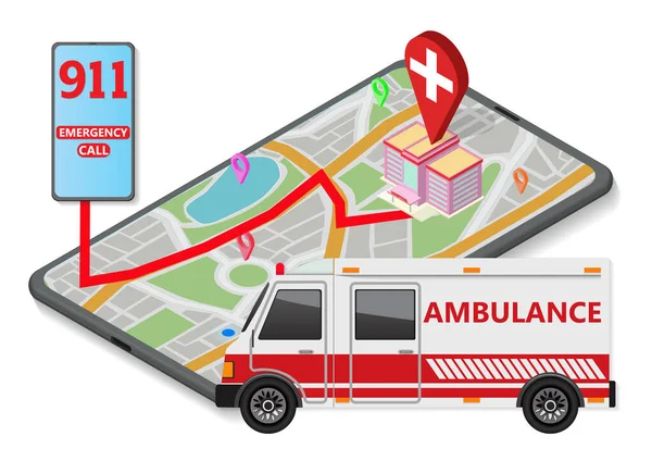 Служба Скорой Помощи 911 Срочный Вызов Больницу Картой Векторные Ограничения — стоковый вектор