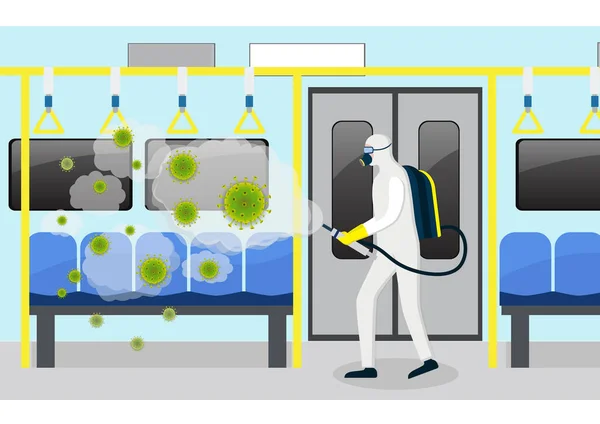 Människan Skyddsdräkt Rengör Och Desinficerar Coronavirus Desinficera Wuhan 2019 Ncov — Stock vektor