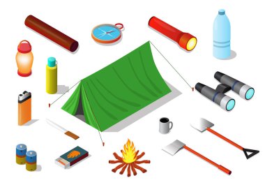 Hayatta kalma kitinin vektör izometriği, beyaz üzerinde izolasyon