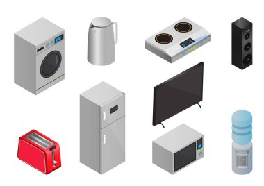 Vektör Isometric Hane gereçleri simgeleri ayarlandı