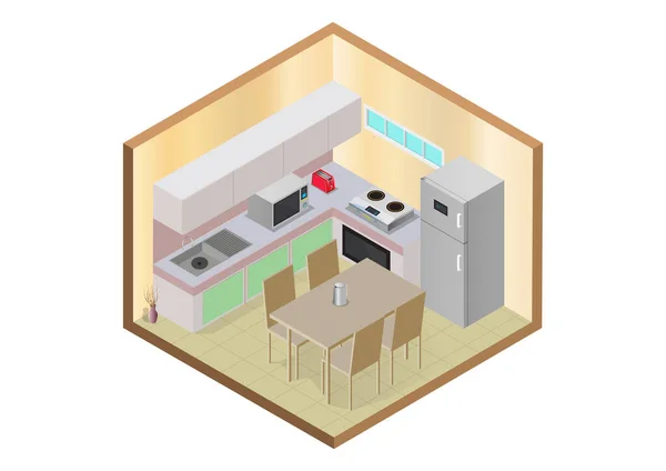 Vecteur Isométrique Cuisine Moderne Intérieur Illustration — Image vectorielle