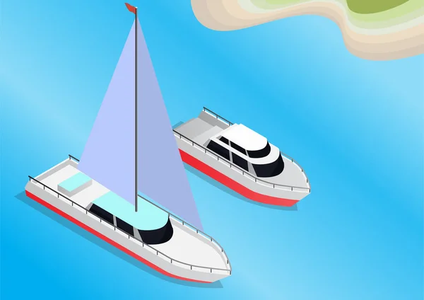Векторная Изометрическая Яхта Синем Море — стоковый вектор