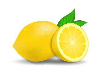 Beyazda yaprakları olan gerçekçi taze limonlar. Vektör Resimleri