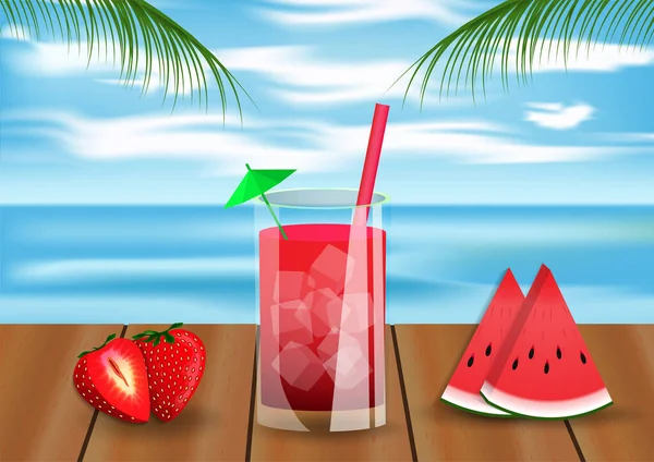 Letnie Drinki Stole Tle Plaży Ilustracje Wektorów — Wektor stockowy