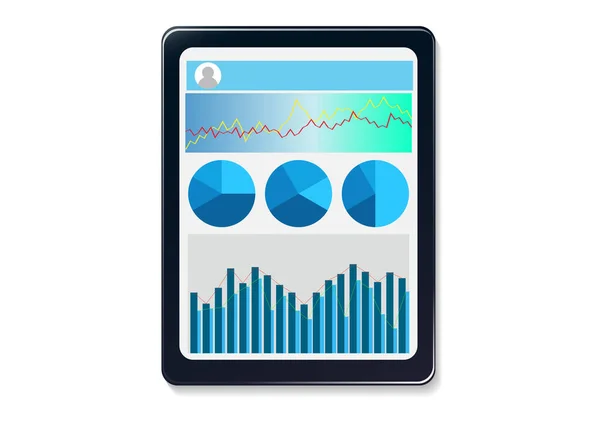 Realistische Tablet Met Grafiek Statistisch Scherm Geïsoleerd Witte Achtergrond — Stockvector