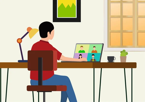 Illustraties Platte Ontwerp Concept Videoconferentie Online Vergadering Werkformulier Thuis Vector — Stockvector