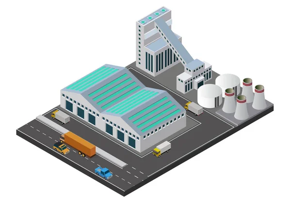 Εικονογράφηση Διάνυσμα Ισομετρική Σύνθεση Βιομηχανικών Κτιρίων Θέα Τις Εγκαταστάσεις Όπως — Διανυσματικό Αρχείο