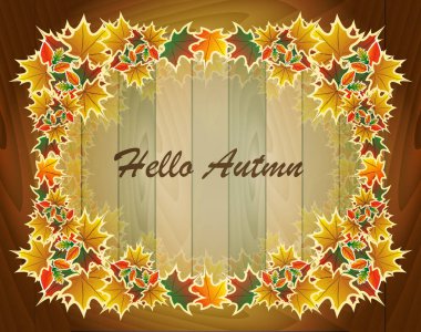 Ahşap bir arka plan üzerinde buket parlak sonbahar yaprakları, parlak çerçeve bir buket sonbahar yaprakları