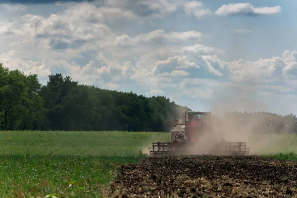 Front View Special Machine Application Fertilizers Working Field — Stock Photo, Image