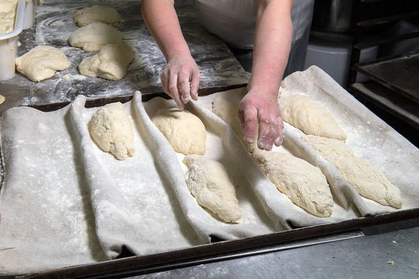Closeup Female Hands Kneading Dough Bakery — Stock Photo, Image