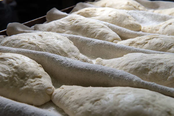 Closeup Dough Row White Towel — Stock Photo, Image