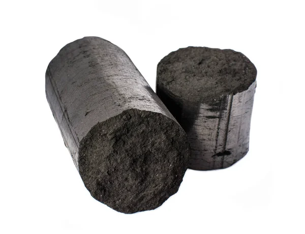 Closeup Coal Briquettes Obtained Tire Recycling Isolated White Background — Stock Photo, Image