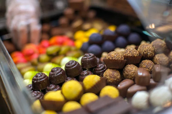 Különböző Cukorka Édesség Osztály Piacon Nézetének Bezárása — Stock Fotó