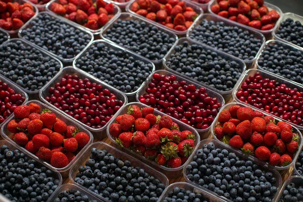 Different Kinds Fresh Berries Market — Stock Photo, Image