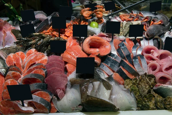 Département Des Fruits Mer Avec Divers Types Poissons Dans Les — Photo