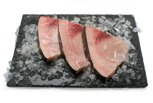 Tuna Steaks Stone Plate Ice — Stock Photo, Image