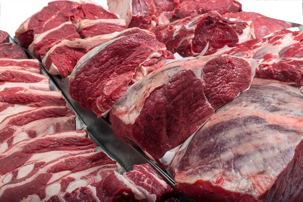 Verschiedene Fleischsorten Schachteln Isoliert Auf Weißem Hintergrund — Stockfoto