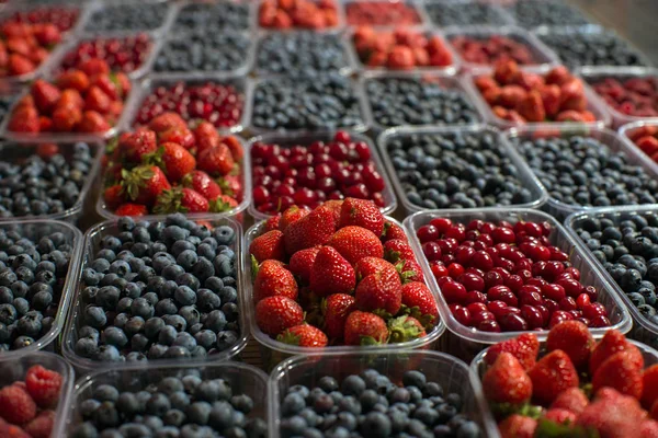 Different Kinds Fresh Berries Market — Stock Photo, Image