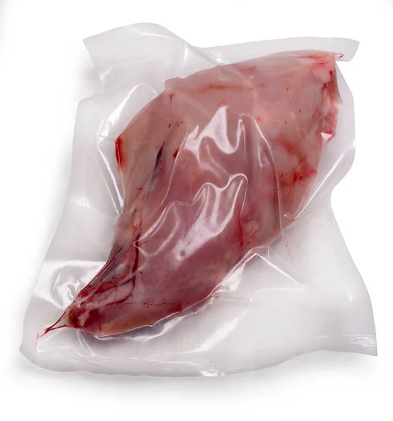 Rabbit Meat Vacuum Packing Isolated White Background — Stock Photo, Image