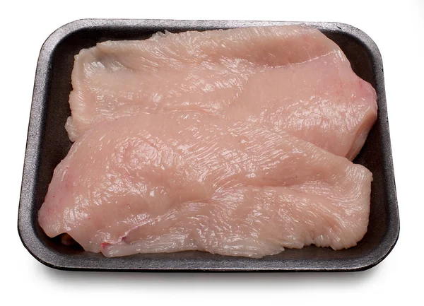 Kycklingkött Plastbehållaren Isolerad Vit Bakgrund — Stockfoto