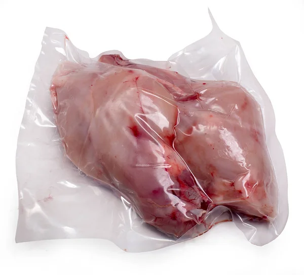 rabbit meat in vacuum packing isolated on white background