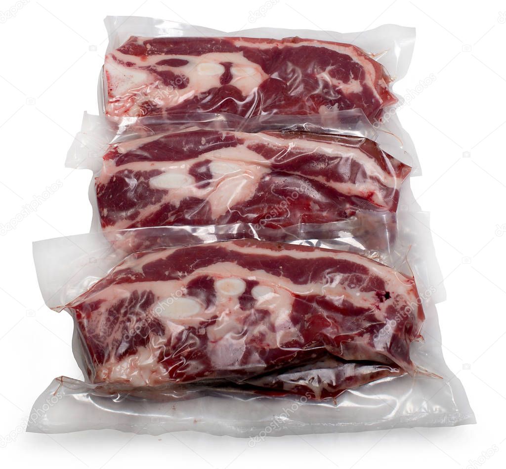 lamb in vacuum packing isolated on white background