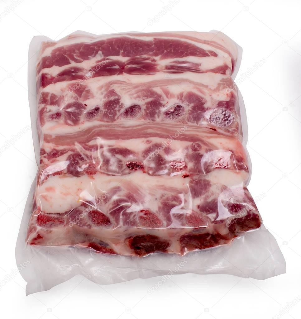 pork in vacuum packing isolated on white background