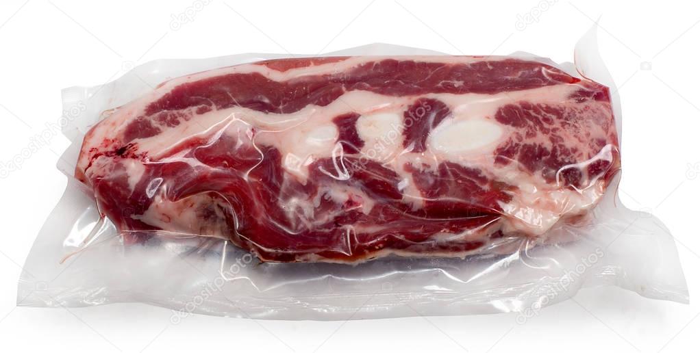 lamb in vacuum packing isolated on white background