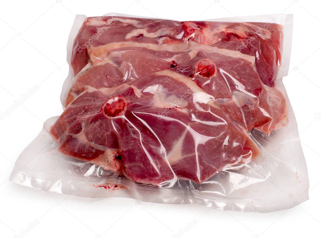Rabbit meat in vacuum packaging isolated on white background