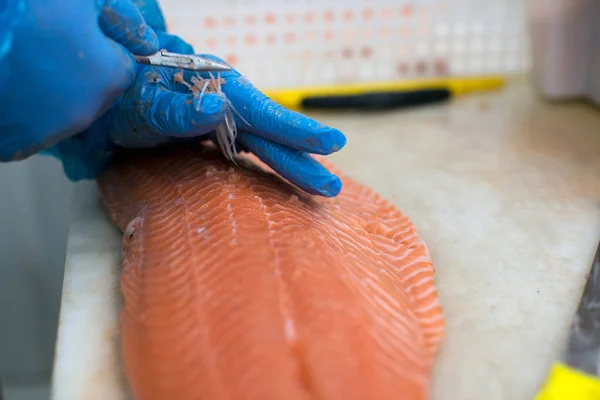 trout fish processing at fish factory