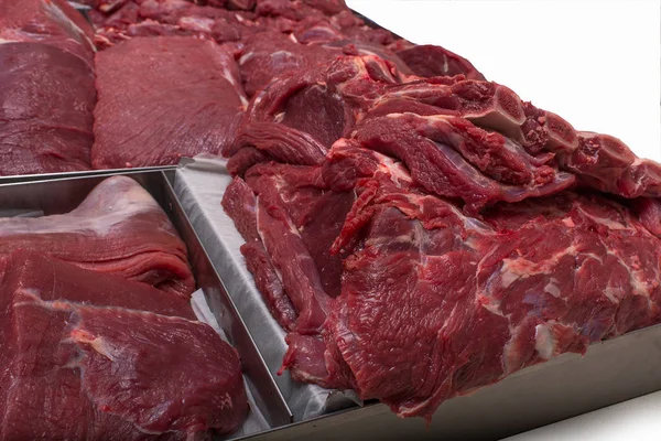Zbliżenie Surowego Zimnego Mięsa Wołowiny Wieprzowiny — Zdjęcie stockowe