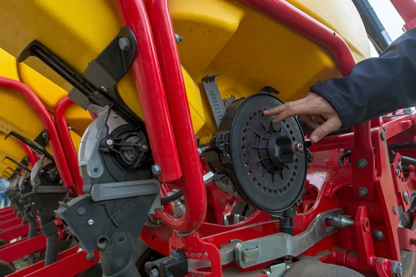 Vista Cerca Semillas Híbridas Taladro Semillas Tractor —  Fotos de Stock