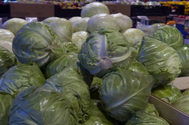 Sebze reyonunda beyaz lahana satışı.