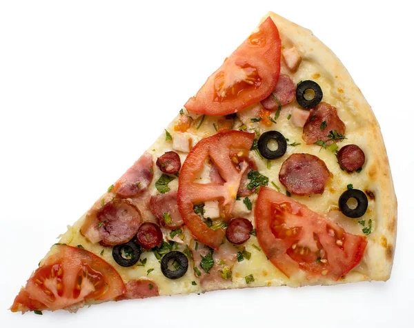 Triangular piece of pizza on a white background — Stock Photo, Image