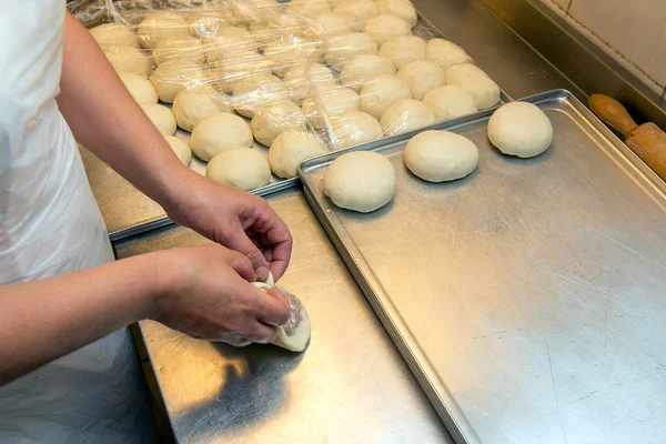 Chef work, production of meat pies — Stock Photo, Image