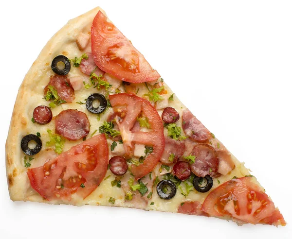 Triangular piece of pizza on a white background — Stock Photo, Image
